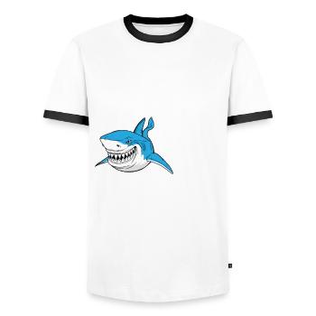 Funny shark saying - Men's Ringer Shirt - white/black - Front - AI Model Female 172 light (172cm) & AI Model Male 178 dark (178cm)