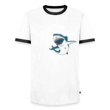 Dear Sharks - Men's Ringer Shirt - white/black - Front - AI Model Female 172 light (172cm) & AI Model Male 178 dark (178cm)