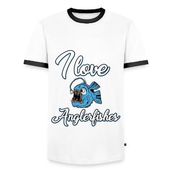 I love monkfish - Men's Ringer Shirt - white/black - Front - AI Model Female 172 light (172cm) & AI Model Male 178 dark (178cm)