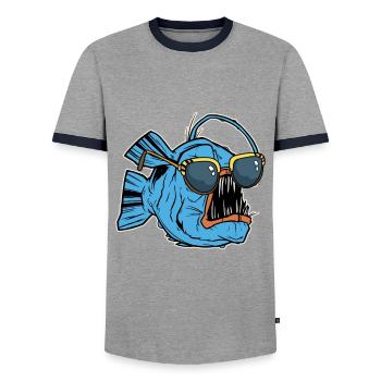 Monkfish With Sunglasses - Men's Ringer Shirt - grey/navy  - Front - AI Model Female 172 light (172cm) & AI Model Male 178 light (178cm)