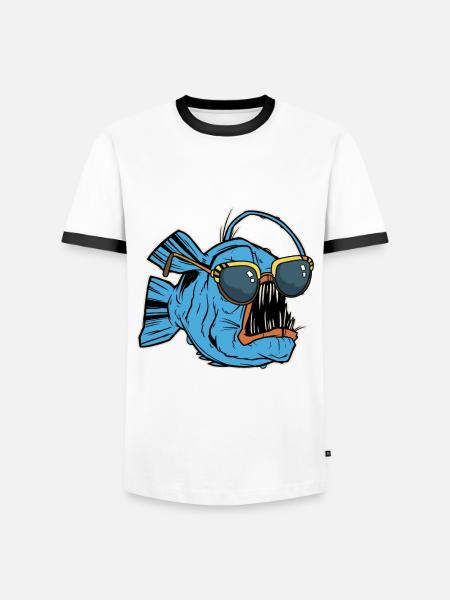 Monkfish With Sunglasses - Men's Ringer Shirt - white/black