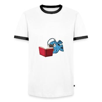 Lustiger Seeteufel Bücher Lesen - Männer Kontrast-T-Shirt - Weiß/Schwarz - Vorne - AI Model Female 172 light (172cm) & AI Model Male 178 dark (178cm)