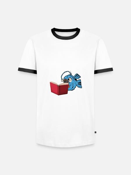 Funny Monkfish Read Books - Men's Ringer Shirt - white/black