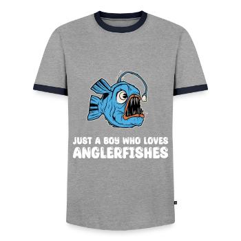 Monkfish T-Shirt for Boys - Men's Ringer Shirt - grey/navy  - Front - AI Model Female 172 light (172cm) & AI Model Male 178 light (178cm)