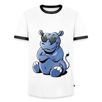 Hippo with sunglasses - Men's Ringer Shirt - white/black - Front - AI Model Female 172 light (172cm) & AI Model Male 178 dark (178cm)