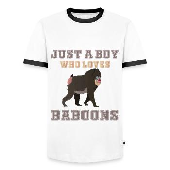 Just A Boy Who Loves Baboons - Men's Ringer Shirt - white/black - Front - AI Model Female 172 light (172cm) & AI Model Male 178 dark (178cm)