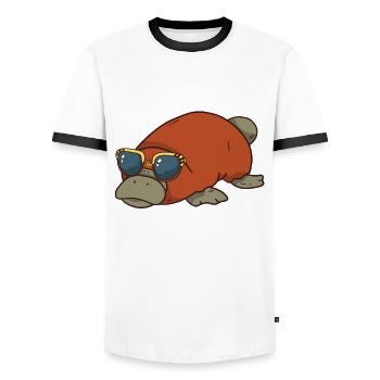 Platypus with sunglasses - Men's Ringer Shirt - white/black - Front - AI Model Female 172 light (172cm) & AI Model Male 178 dark (178cm)