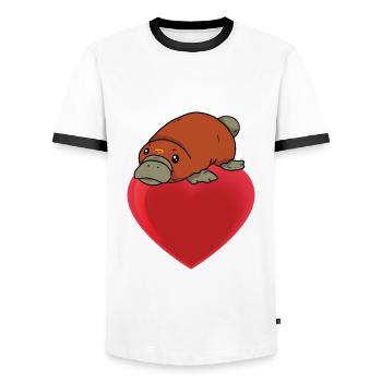 Ornithorynque doux Sur le cœur - T-shirt contrasté Homme - blanc/noir - Devant - AI Model Female 172 light (172cm) & AI Model Male 178 dark (178cm)