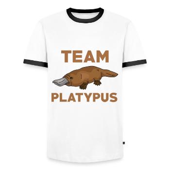 Équipe Ornithorynque - T-shirt contrasté Homme - blanc/noir - Devant - AI Model Female 172 light (172cm) & AI Model Male 178 dark (178cm)