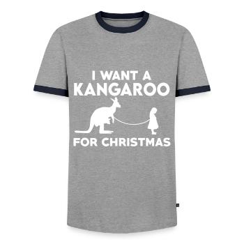 I want a kangaroo for Christmas - Men's Ringer Shirt - grey/navy  - Front - AI Model Female 172 light (172cm) & AI Model Male 178 light (178cm)