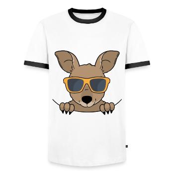 Kangourou doux avec lunettes de soleil - T-shirt contrasté Homme - blanc/noir - Devant - AI Model Female 172 light (172cm) & AI Model Male 178 dark (178cm)
