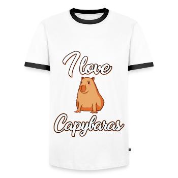 I love capybaras - Men's Ringer Shirt - white/black - Front - AI Model Female 172 light (172cm) & AI Model Male 178 dark (178cm)