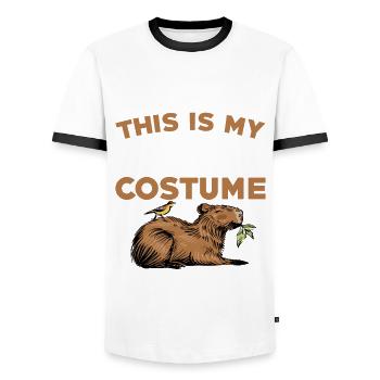 Capybara Menschliches Kostüm - Männer Kontrast-T-Shirt - Weiß/Schwarz - Vorne - AI Model Female 172 light (172cm) & AI Model Male 178 dark (178cm)