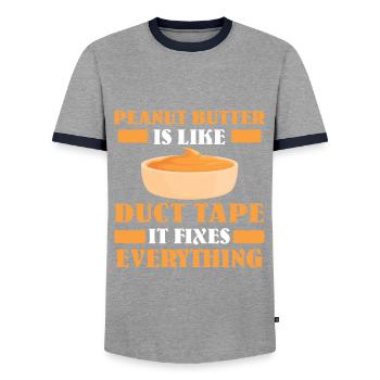 Drôle de beurre de cacahuète disant - T-shirt contrasté Homme - gris/marine  - Devant - AI Model Female 172 light (172cm) & AI Model Male 178 light (178cm)