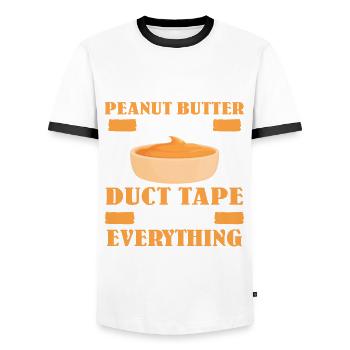 Funny peanut butter saying - Men's Ringer Shirt - white/black - Front - AI Model Female 172 light (172cm) & AI Model Male 178 dark (178cm)