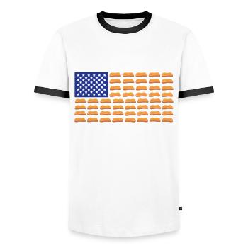 Beurre de cacahuète Drapeau des États-Unis - T-shirt contrasté Homme - blanc/noir - Devant - AI Model Female 172 light (172cm) & AI Model Male 178 dark (178cm)