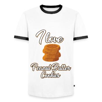 J’adore les biscuits au beurre de cacahuète - T-shirt contrasté Homme - blanc/noir - Devant - AI Model Female 172 light (172cm) & AI Model Male 178 dark (178cm)