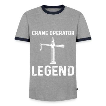 Crane Operator Legend - Men's Ringer Shirt - grey/navy  - Front - AI Model Female 172 light (172cm) & AI Model Male 178 light (178cm)