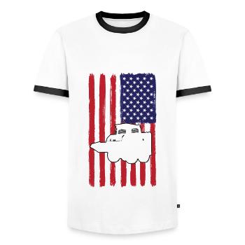 Skid steer loader with USA flag - Men's Ringer Shirt - white/black - Front - AI Model Female 172 light (172cm) & AI Model Male 178 dark (178cm)