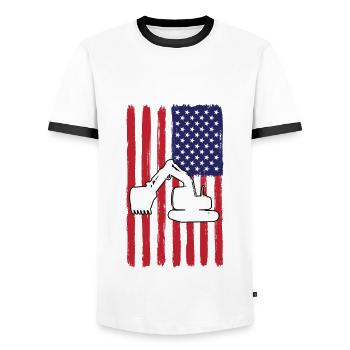 USA Flag Excavator Driver - Men's Ringer Shirt - white/black - Front - AI Model Female 172 light (172cm) & AI Model Male 178 dark (178cm)