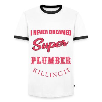 Funny plumber's saying - Men's Ringer Shirt - white/black - Front - AI Model Female 172 light (172cm) & AI Model Male 178 dark (178cm)