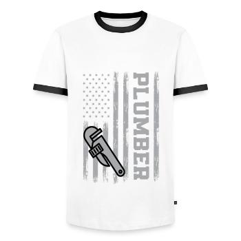 Plumber USA - Men's Ringer Shirt - white/black - Front - AI Model Female 172 light (172cm) & AI Model Male 178 dark (178cm)