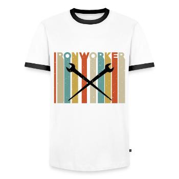 Travailleurs métallurgistes - T-shirt contrasté Homme - blanc/noir - Devant - AI Model Female 172 light (172cm) & AI Model Male 178 dark (178cm)