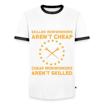 Ironworker slogan - Men's Ringer Shirt - white/black - Front - AI Model Female 172 light (172cm) & AI Model Male 178 dark (178cm)