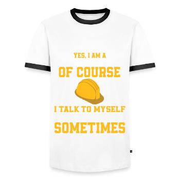 Drôle de chemise de directeur de construction - T-shirt contrasté Homme - blanc/noir - Devant - AI Model Female 172 light (172cm) & AI Model Male 178 dark (178cm)