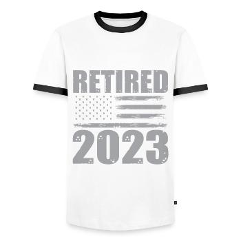 USA Retirement Shirt - Men's Ringer Shirt - white/black - Front - AI Model Female 172 light (172cm) & AI Model Male 178 dark (178cm)