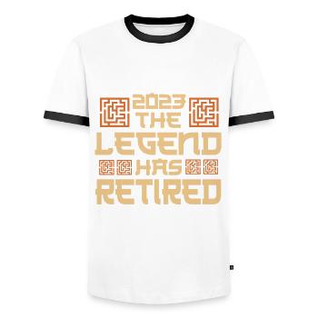 2023 The legend retires - Men's Ringer Shirt - white/black - Front - AI Model Female 172 light (172cm) & AI Model Male 178 dark (178cm)