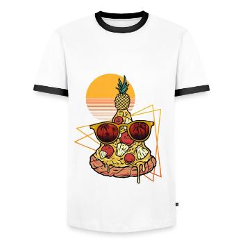 Pizza Rétro Hawaii - T-shirt contrasté Homme - blanc/noir - Devant - AI Model Female 172 light (172cm) & AI Model Male 178 dark (178cm)