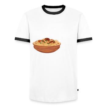 Cool Nasi Goreng Shirt - Men's Ringer Shirt - white/black - Front - AI Model Female 172 light (172cm) & AI Model Male 178 dark (178cm)