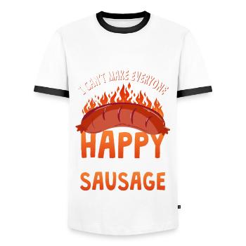 Funny Sausage T-Shirt - Men's Ringer Shirt - white/black - Front - AI Model Female 172 light (172cm) & AI Model Male 178 dark (178cm)