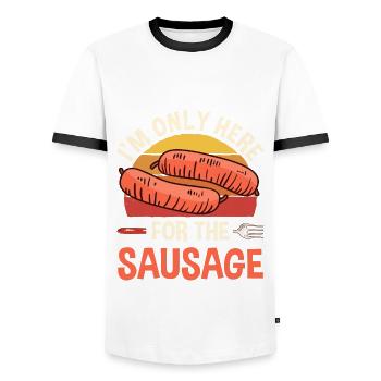 Cool design for sausage lovers - Men's Ringer Shirt - white/black - Front - AI Model Female 172 light (172cm) & AI Model Male 178 dark (178cm)