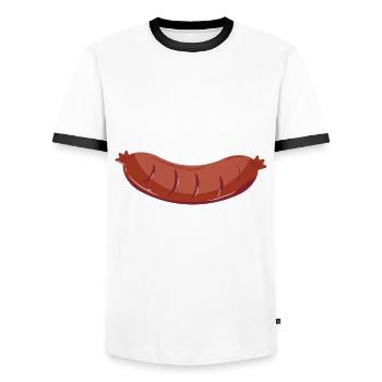Retro Ferry Clothing Container Ship - Men's Ringer Shirt - white/black - Front - AI Model Female 172 light (172cm) & AI Model Male 178 dark (178cm)