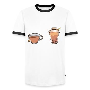 Bubble Tea - Men's Ringer Shirt - white/black - Front - AI Model Female 172 light (172cm) & AI Model Male 178 dark (178cm)
