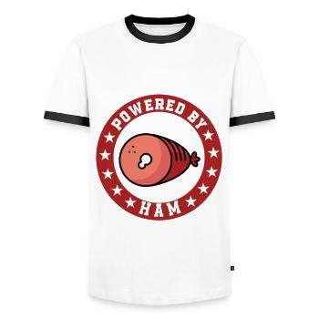Propulsé par jambon - T-shirt contrasté Homme - blanc/noir - Devant - AI Model Female 172 light (172cm) & AI Model Male 178 dark (178cm)