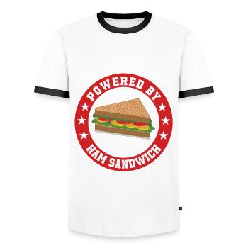 Powered by ham sandwich - Men's Ringer Shirt - white/black - Front - AI Model Female 172 light (172cm) & AI Model Male 178 dark (178cm)