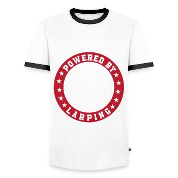 Powered by Larping - Men's Ringer Shirt - white/black - Front - AI Model Female 172 light (172cm) & AI Model Male 178 dark (178cm)