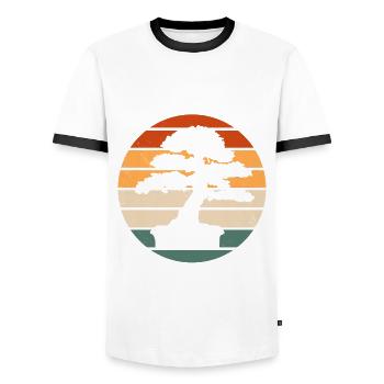 Retro Bonsai Tree Design - Men's Ringer Shirt - white/black - Front - AI Model Female 172 light (172cm) & AI Model Male 178 dark (178cm)