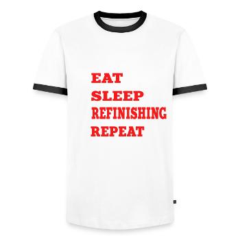 Refinish - Men's Ringer Shirt - white/black - Front - AI Model Female 172 light (172cm) & AI Model Male 178 dark (178cm)