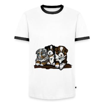 Lustige Welpen Liebhaber Wortspiel - Männer Kontrast-T-Shirt - Weiß/Schwarz - Vorne - AI Model Female 172 light (172cm) & AI Model Male 178 dark (178cm)