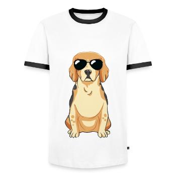 Beagle Welpe Mit Sonnebrille - Männer Kontrast-T-Shirt - Weiß/Schwarz - Vorne - AI Model Female 172 light (172cm) & AI Model Male 178 dark (178cm)
