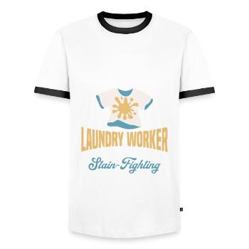 Le personnel de blanchisserie dit - T-shirt contrasté Homme - blanc/noir - Devant - AI Model Female 172 light (172cm) & AI Model Male 178 dark (178cm)