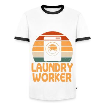 Retro Wäschereimitarbeiter Design - Männer Kontrast-T-Shirt - Weiß/Schwarz - Vorne - AI Model Female 172 light (172cm) & AI Model Male 178 dark (178cm)