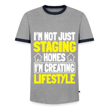 Perfektes Home Staging Design - Männer Kontrast-T-Shirt - Grau/Navy  - Vorne - AI Model Female 172 light (172cm) & AI Model Male 178 light (178cm)
