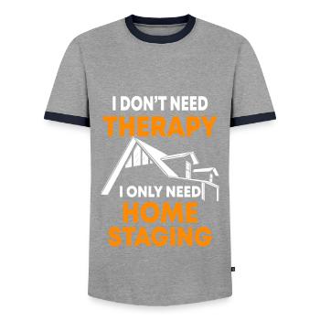 Home Staging - Männer Kontrast-T-Shirt - Grau/Navy  - Vorne - AI Model Female 172 light (172cm) & AI Model Male 178 light (178cm)