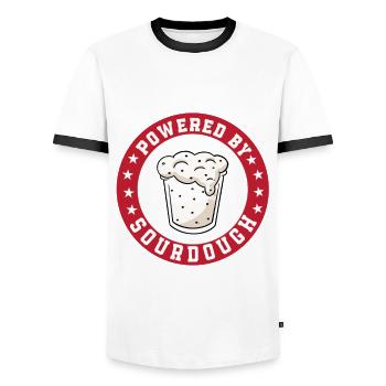 Powered by sourdough - Men's Ringer Shirt - white/black - Front - AI Model Female 172 light (172cm) & AI Model Male 178 dark (178cm)