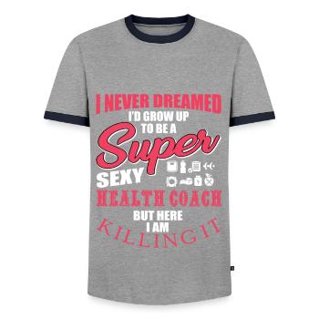 Funny Health Coach Motivation - Men's Ringer Shirt - grey/navy  - Front - AI Model Female 172 light (172cm) & AI Model Male 178 light (178cm)